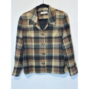 Avoca Vintage Pure Wool Coat Jacket Sz 42 UK 16 US L Herringbone Check Pockets